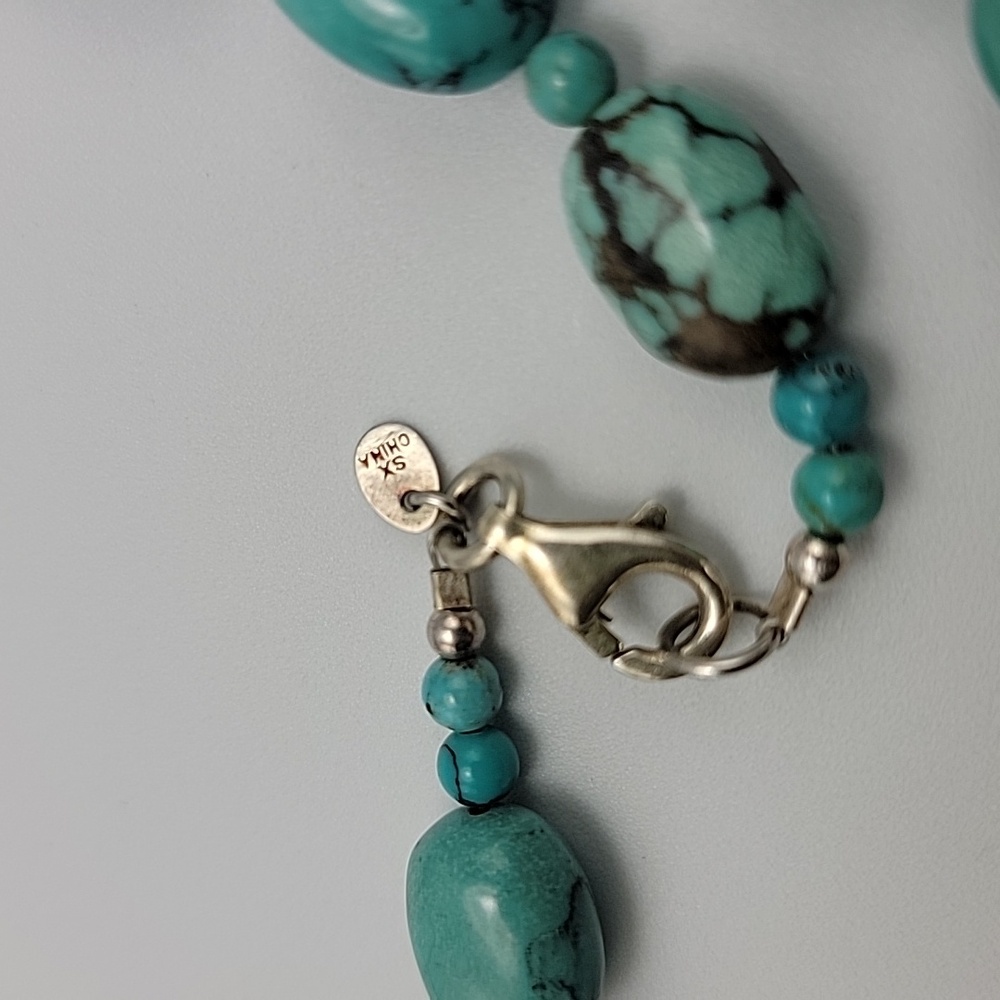 Genuine Turquoise 925 Sterling Silver Hematite Beaded Necklace 11x14mm Beads - Picture 9 of 11